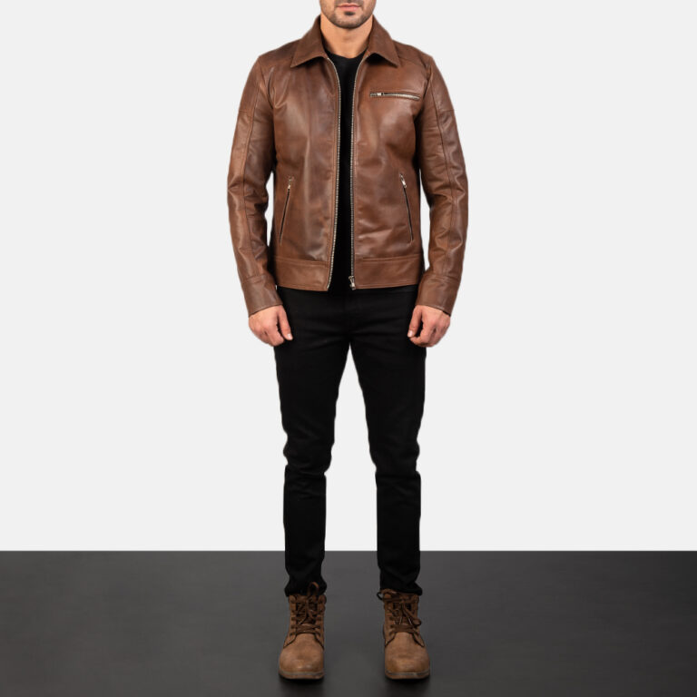 Mens Lavendard Brown Leather Biker Jacket7845-2-1577528717055